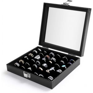 Boîte De Rangement Pour Bijoux, Magnifique Boîte De Rangement Transparente Pour Bagues Pour Femmes Et Filles (Noir, 36 Emplacements) - Neuf