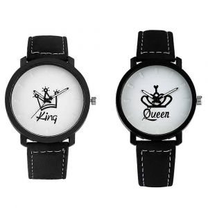 Roi Et Reine Couronne Couples Montre-Bracelet Avec Bande De Simili Cuir Pu Pour Les Amoureux Cadeau De Noël (Roi & Reine) - Neuf