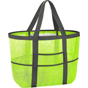(Vert) 1 grand sac de plage, sac de piscine, sac fourre-tout de plage en filet, adapté aux jouets, serviettes, tongs, sac de plage à main en filet de grande capacité - Neuf