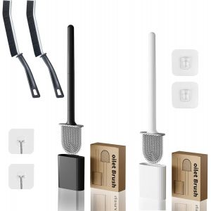 Brosse WC Silicone, Lot de 4 brosses WC en Silicone, Brosse WC, Brosse a Toilettes WC Mural sans Percage&agrave;, Noir Blanc - Neuf