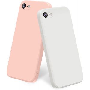 2 Pack Silicone Coque Compatible Pour Iphone Se 2020 / Iphone 8 / Iphone 7 / Iphone Se 2022, Silicone Coque Avec Doublure En Microfibre Douce Protection Complète 4,7"", Rose/Blanc.[S391] - Neuf