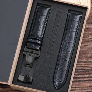 Typi-Bracelets De Montre En Cuir De Vache Véritable Avec Boîte,14mm 16mm 18mm 20mm 21mm 22mm 24mm,Bracelet De Montre Avec Fermoir Papillon,Ceinture|Bk-Bk|14mm - Neuf