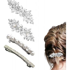 Lbgwp60-Lot De 4 Pinces À Cheveux En Strass Avec Perles Argentées Scintillantes Pour Femme, Pinces À Cheveux Élégantes Avec Strass, Accessoires De Cheveux Pour Fête De Mariage, 4 Styles De Pinces À - Neuf