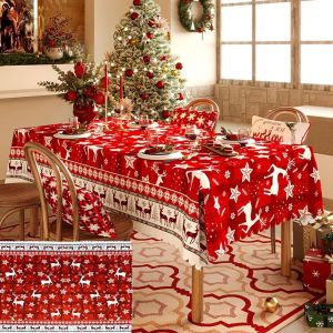 Nappe De Noël Rectangulaire 180*140cm Nappe De Table Noël Nappe Anti-Taches Lavable Nappe Extérieurs Impermeable Deco Noel Nappe Rouge Nappe De Noel Polyester Pour Décoration De Table De Noël - Neuf