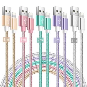Cable Iphone Chargeur, [1m+2m+3m] 5pack Certifié Mfi Câble Lightning Coloured Nylon Braid Chargeur Rapide Iphone Compatible Avec Iphone 14 13 12 11 Pro Max Xr Xs X 8 7 6 Plus Se - Neuf