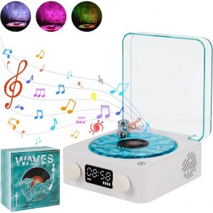 The Waves Lecteur De Disque Vinyle Avec Lumi&egrave;re Rvb, Haut-Parleur Bluetooth Pour La Maison, Son St&eacute;r&eacute;o &Agrave; 3 Modes, Aide Au Sommeil Avec 4 Sons De La Nature (Blanc) - Neuf