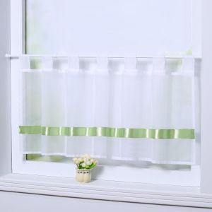 1 Pièce Rideau Brise-Bise Avec Ruban Coloré En Satin À Passants Passe Tringle En Polyester Décoration De Fenêtre Pour Salon Chambre Cuisine Vert Hxl 60x120cm - Neuf