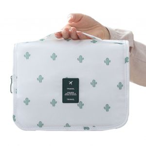 HJLIAN Trousse de maquillage portable, petite trousse de toilette zippee de grande capacite, trousse de toilette de voyage, trousse de maquillage, sac de rangement tendance de style coreen, motif cactus - Neuf