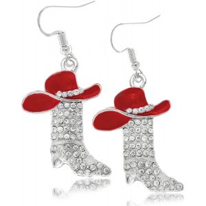 Kal-Boucles D`Oreilles En Strass De Bottes Western Pour Femmes, Chapeau En Émail Boucles D`Oreilles Pendantes Bohémiennes De Cowboy, Accessoires De Bijoux Western Pour Femmes - Neuf