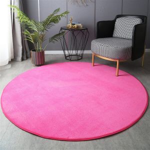 Sjzg-Tapis Rond Corail Velours Doux &Eacute;pais Tapis Antid&eacute;rapant M&eacute;moire Mousse Moquette Uni Pour Enfant Chambre Salon, Rose, 80&times;80cm - Neuf