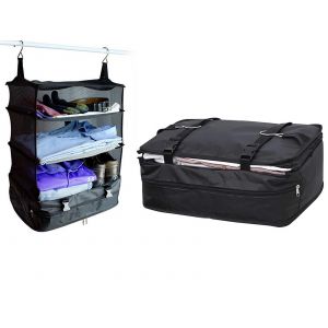 Organiseur de voyage suspendu &agrave; trois compartiments avec crochet et pochette amovible - Neuf