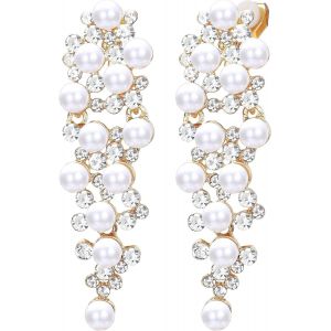 Kalanka-Clip Sur Boucles D'oreilles Avec Perles Pour Femmes Boucles D'oreilles Pendantes Clip Boucles D'oreilles En Perles Argent Fantaisie Boucles D'oreilles Non Piercing - Neuf