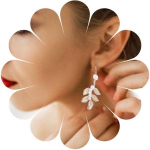 Kal-Boucles D'oreilles Perle Feuille Vintage Boucles D'oreilles Perle Or Boucles D'oreilles Perle Mariage Boucles D'oreilles Pendentif Feuille Boho Crochet Bijoux Pour Femmes Et Filles Cadeaux - Neuf