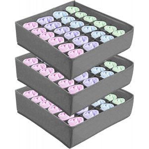 MEVRONISSHOP-Bo&icirc;tes de Rangement pour Chaussettes et Sous-v&ecirc;tements, 24 Cellules Tiroir Organisateur, Pliables, Ranger les &eacute;charpes, Cravates, Ceintures Autres Accessoires (Set 3, Gris), (NYSNH-3) - Neuf