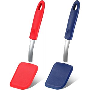Lot De 2 Mini Spatules &Agrave; Brownies Flexibles En Silicone Pour Ustensiles De Cuisine Antiadh&eacute;sifs, R&eacute;sistantes &Agrave; La Chaleur, Sans Rayures Pour Cr&ecirc;pes Aux ?Ufs (Rouge, Bleu) - Neuf