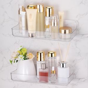 2Pi&egrave;ces Etagere Douche Sans Percage, Acrylique Rangement Salle de Bain, Transparent Etagere Salle de Bain Sans Percage, Etagere Murale Salle de Bain, Porte Gel Shampoing Douche, 32 x 11 x 8.5 CM - Neuf