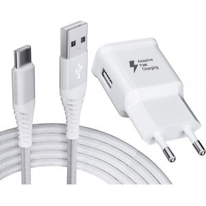 KALANKA-Chargeur avec Nylon Type C Cable 2m Charge Rapide pour Samsung Galaxy S21 S20 S8+ S9 S9+ S10 S10 Plus A12 A10e A13 A14 A15 A20 A33 A34 A50 A51 A71 Note 9/8, Chargeur Rapide de Rechange d'orig - Neuf