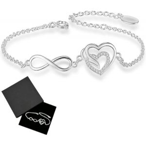Asas456-Bracelet Femme Argent,Bracelet Argent,Infini Bracelet En Coeur Dames Bracelet,Bracelet Femme Avec Zircon Bracelet Fille Bijoux Bracelet Cadeau Femme¿Bracelet Infini,Avec 1 Coffret Cadeau - Neuf