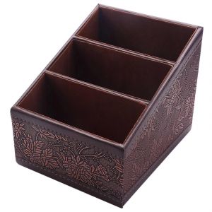 Bo&icirc;te De Rangement Cosm&eacute;tique En Cuir Pu R&eacute;tro T&eacute;l&eacute;commande Support De T&eacute;l&eacute;phone Organisateur De Table Pour Bureau &Agrave; Domicile St - Neuf