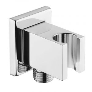 Raccord de tuyau chromé avec support de douche, coude de raccordement mural en laiton carré de 1/2"", coude de raccordement de douche avec support, raccord mural de raccordement au sable. - Neuf