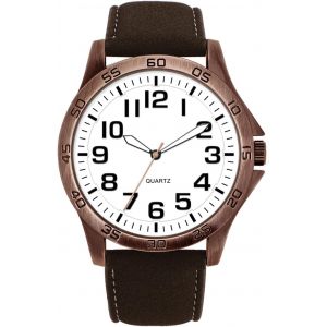 Montre Analogique &Agrave; Quartz Pour Homme,Bracelet En Cuir Marron,Bo&icirc;tier Couleur Cuivre,Cadran Blanc Avec Grands Chiffres,Montre Vintage Tendance - Neuf