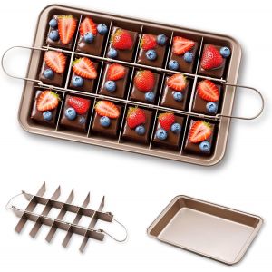 Jexnovashop-Moule &Agrave; Brownie Avec S&eacute;parateurs, Moule &Agrave; Brownie Antiadh&eacute;sif, 18 Cavit&eacute;s Brownie Moule &Agrave; G&acirc;teau Acier Au Carbone Pour Cuisson, Biscuits, Mousse, Pain, 31 X 20 X 4.9cm - Neuf