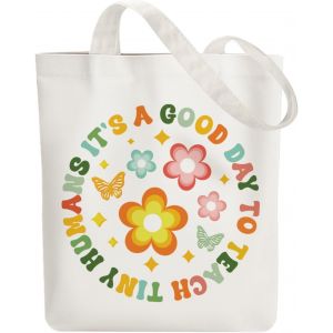 SJZG-Tote Bag Femme,Sac En Toile Imprim&eacute;,Sac Fourre-Tout Reutilisable,Coton Pflanze Und Worte Sacs De Courses,38 * 40Cm Large Blanc Sac Tote Bag En Toile Pour Shopping,Cadeaux - Neuf