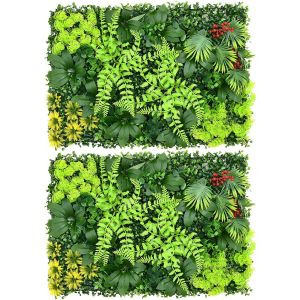 Ulteronixshop-2 panneaux artificiels de mur vivant, panneaux muraux de plantes d'herbe 60x40 cm, panneaux de haie de protection de la vie priv&eacute;e verts pour mur vivant, cl&ocirc;ture pour jardin &agrave; domicile, - Neuf