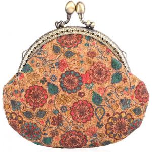 Porte-Monnaie Femme Cuir Floral Coin Purses Portefeuille Vintage Sac À Main Avec Fermoir Clic-Clac Retro Porte-Cartes Wood Grain Wallet - Neuf