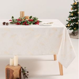 Nappe De No&euml;l En Coton Jacquard Blanc Et Or 140x300 Cm - Neuf