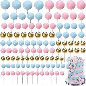 ChicSlick-120 Pièces Boules De Décoration De Gâteau, Mini Topper De Gâteau De Ballon Balle Gâteau Topper Pour Fête D'Anniversaire Décoration De Gâteau D'Anniversaire¿Or/Rose/Bleu¿[X508] - Neuf