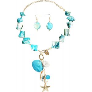 Kal-Collier De Coquillage, Colliers Et Boucles D'oreilles En Coquillages Naturels, Étoile De Mer, Perles D'eau Douce, Bijoux D'été Collier, Ensemble De Bijoux Pour Femmes Et Filles - Neuf