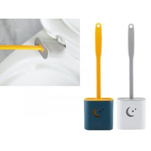 Brosse WC en TPR souple avec support - Bleu et gris - Neuf