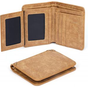 TRAHOO-Portefeuille pour Homme en Cuir, Porte Monnaie Noir Classique, 11 Fentes pour Cartes, Rangement pour Cartes Format Portrait, Carte de Cr&eacute;dit Billets CB Cadeau, SD/SIM (Kaki) - Neuf