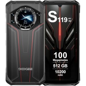 DOOGEE S119 Telephone Portable Incassable 24GB+512GB 6,72"" 10200mAh Smartphone Incassable Android 14 Dual SIM/NFC/Face ID Rouge - Neuf