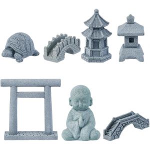 MEVRONISSHOP-7 pi&egrave;ces 7 Styles Mini Accessoires de Jardin Zen M&eacute;ditation Bouddha Zen Garden Accessoires Mini Ornement Paysager en Pierre Miniature Fish Tank Terrarium D&eacute;corations de Bonsa&iuml; - Neuf