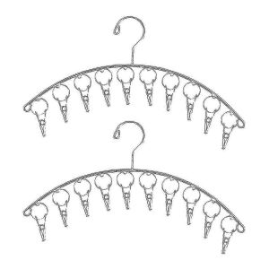 Paquet de 2 étendoir à linge en acier inoxydable avec 10 clips pour sécher les chaussettes Serviettes Couches Sous-vêtements - Neuf