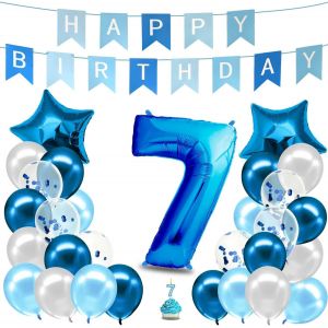 CAUC-&reg; Decoration Anniversaire Garcon 7 ans Bleu - Ballon Anniversaire Garcon 7 ans - Neuf