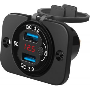 Chargeur allume-cigare QC3.0 avec couvercle, interrupteur, voltm&egrave;tre num&eacute;rique LED, adaptateur double USB DC 12 V-24 V, adaptateur d'alimentation USB pour voiture, camping-car, camion, SUV, - Neuf