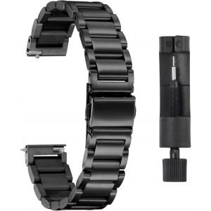 Eryi-Bracelets De Montre En Acier Inoxydable 14mm Placage De Métal Fermoir Papillon À Dégagement Rapide, Chaîne En Acier Massif De Remplacement Avec Adaptateur, Noir - Neuf