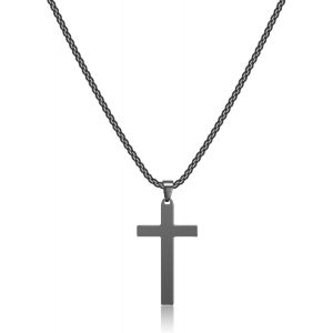 Trahoo-Collier Croix Homme, Argent Acier Inoxydable Pendentif Croix Avec Chaîne Bijoux Chretienne Catholique Croix Pour Homme - Neuf