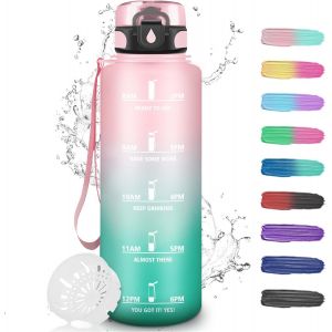 Gourde Gradu&eacute;e 1,5l,Bouteille D'eau Anti Fuite,Facile &Agrave; Nettoyer,Bouteille Motivation Avec Marqueur De Temps,Bouteille D'eau Avec Marqueur De Temps,Pour Running,V&eacute;lo,Sport,Bleu-Vert - Neuf