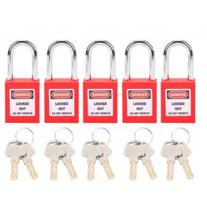 Lot de 5 serrures de verrouillage isolantes 38 mm en nylon PA et acier pour le transport logistique de l'energie nucleaire, rouge - Neuf