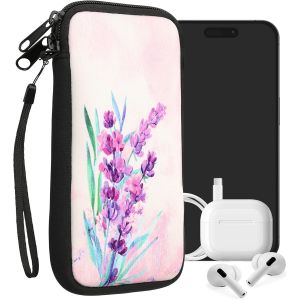 KAL-Housse De Protection Pour Smartphone Xl - 6,7/6,8"" - Sacoche De Protection Pour Téléphone Portable En Néoprène Fleurs De Lavande Violet-Turquoise-Violet - Neuf