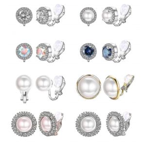 8 Paires De Boucles D'oreilles &Agrave; Clip Non Perc&eacute;es Pour Femmes,Or Rose Cz Et Noeud Floral De Perle Simul&eacute;e Avec Coussinets En Caoutchouc Hypoallerg&eacute;niques - Neuf