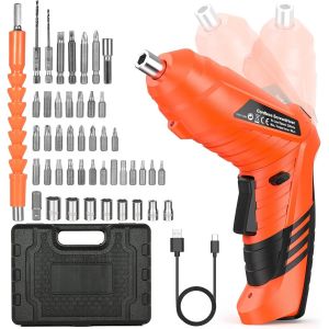 Petite visseuse électrique sans fil-3,6 V-Avec batterie-Pliable à 90°-Avec 47 accessoires-2 sens de rotation-Lumière LED-Mallette-Câble de charge USB - Neuf