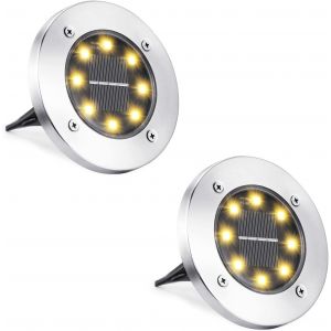 Tianyi-Lampe Solaire Ext&eacute;rieur, [2 Pi&egrave;ces] Lampe Solaire Au Sol Jardin Blanc Chaud, 8 Led 6000k Etanche Ip65 Spot Solaire Ext&eacute;rieur Encastrables &Eacute;clairage Pour Chemins Pelouse Terrasse Cour Piscine - Neuf