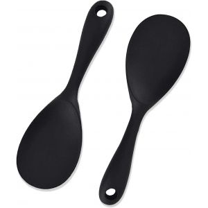 Kal-Lot De 2 Cuillères En Silicone, Cuillère De Service À Riz, Cuillère De Cuisson, Cuillère De Service En Silicone Antiadhésive Pour La Cuisson Et La Pâtisserie (Noir) - Neuf
