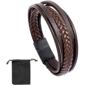 Kal-Bracelet Tiss&eacute; En Cuir Marron Avec Sac De Rangement, Bracelet Personnalis&eacute; Magn&eacute;tique Pour Homme, Bracelet D'amiti&eacute;, Convient Pour Les Cadeaux - Neuf