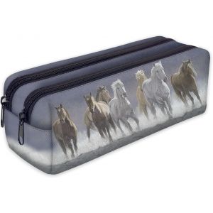 KAL-Trousse Scolaire 2 Compartiments Sac A Crayon Trousse De Toilette Trousse Plumier Organisateur Horse [107] - Neuf